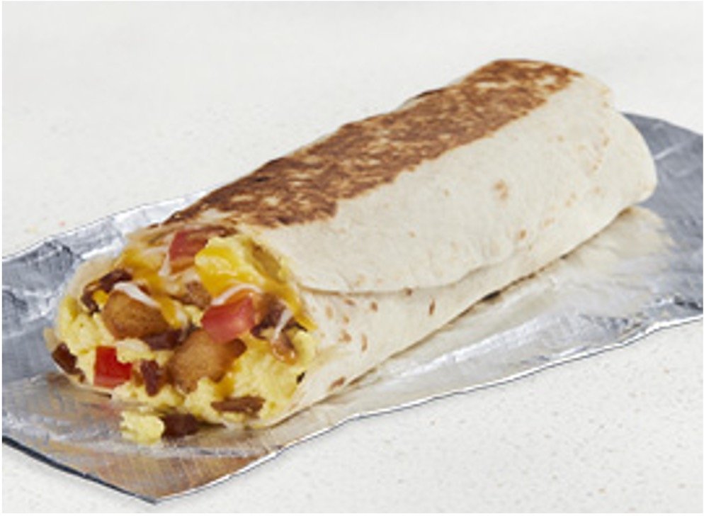 Taco Bell Breakfast Menu Items - Grande Toasted Breakfast Burrito Bacon